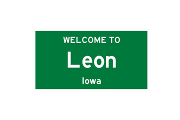 Leon, Iowa, USA. City limit sign on transparent background. 