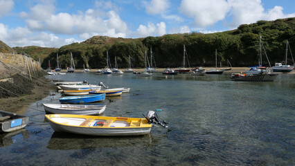 Fototapeta na wymiar Small boats moored in the harbour at Solva,