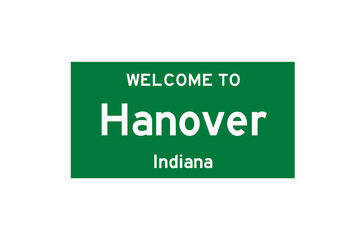 Hanover, Indiana, USA. City limit sign on transparent background. 