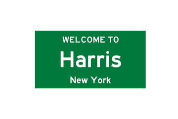 Harris, New York, USA. City limit sign on transparent background. 
