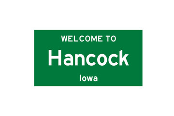 Hancock, Iowa, USA. City limit sign on transparent background. 