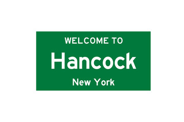 Hancock, New York, USA. City limit sign on transparent background. 