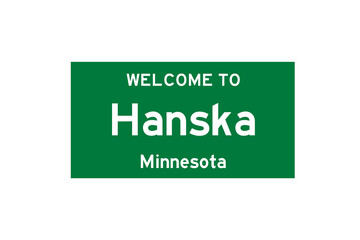 Hanska, Minnesota, USA. City limit sign on transparent background. 