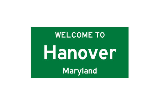 Hanover, Maryland, USA. City Limit Sign On Transparent Background. 