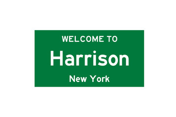 Harrison, New York, USA. City limit sign on transparent background. 