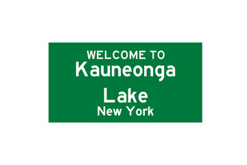Kauneonga Lake, New York, USA. City limit sign on transparent background. 