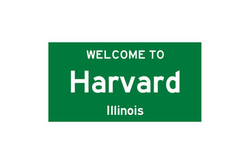 Harvard, Illinois, USA. City limit sign on transparent background. 
