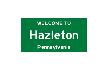 Hazleton, Pennsylvania, USA. City limit sign on transparent background. 