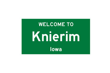 Knierim, Iowa, USA. City limit sign on transparent background. 