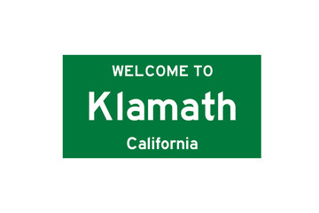 Klamath, California, USA. City limit sign on transparent background. 