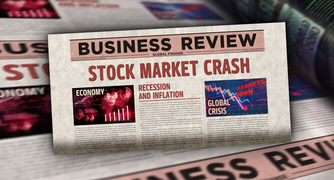 Stock market crash and business crisis newspaper printing media