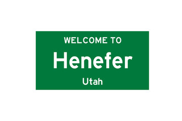 Henefer, Utah, USA. City limit sign on transparent background. 
