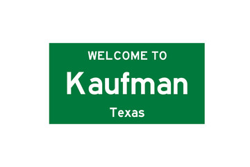 Kaufman, Texas, USA. City limit sign on transparent background. 