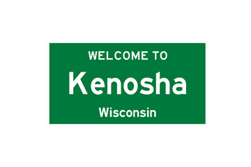 Kenosha, Wisconsin, USA. City limit sign on transparent background. 
