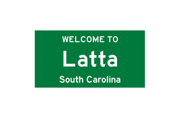 Latta, South Carolina, USA. City limit sign on transparent background. 