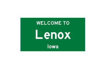 Lenox, Iowa, USA. City limit sign on transparent background. 