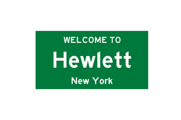 Hewlett, New York, USA. City limit sign on transparent background. 