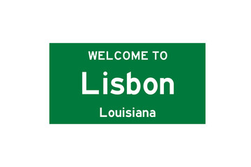 Lisbon, Louisiana, USA. City limit sign on transparent background. 