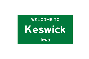 Keswick, Iowa, USA. City limit sign on transparent background. 