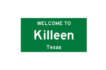 Killeen, Texas, USA. City limit sign on transparent background. 