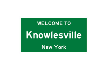 Knowlesville, New York, USA. City limit sign on transparent background. 