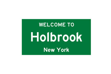 Holbrook, New York, USA. City limit sign on transparent background. 