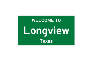 Longview, Texas, USA. City limit sign on transparent background. 