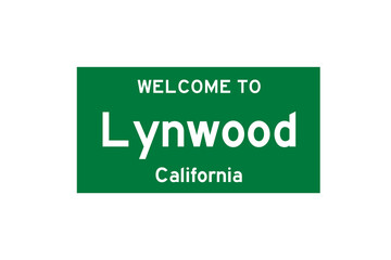 Lynwood, California, USA. City limit sign on transparent background. 