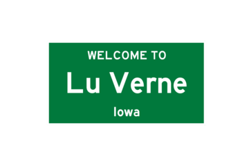 Lu Verne, Iowa, USA. City limit sign on transparent background. 