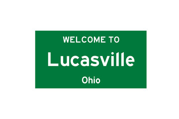 Lucasville, Ohio, USA. City limit sign on transparent background. 