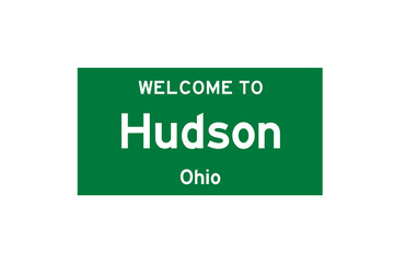 Hudson, Ohio, USA. City limit sign on transparent background. 