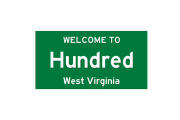 Hundred, West Virginia, USA. City limit sign on transparent background. 