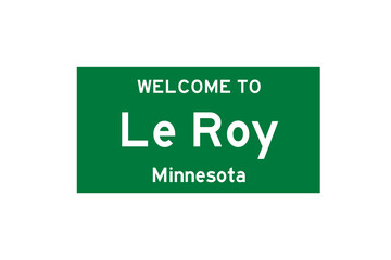Le Roy, Minnesota, USA. City limit sign on transparent background. 