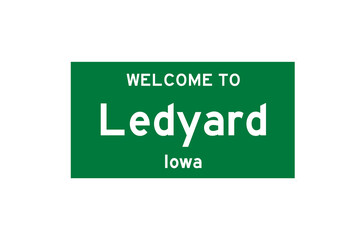 Ledyard, Iowa, USA. City limit sign on transparent background. 