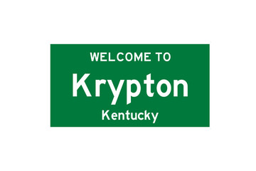 Krypton, Kentucky, USA. City limit sign on transparent background. 