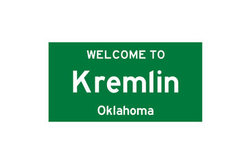 Kremlin, Oklahoma, USA. City limit sign on transparent background. 