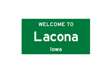 Lacona, Iowa, USA. City limit sign on transparent background. 