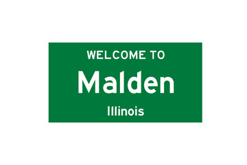 Malden, Illinois, USA. City limit sign on transparent background. 