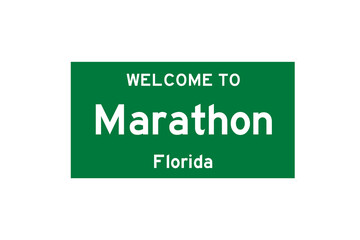 Marathon, Florida, USA. City limit sign on transparent background. 