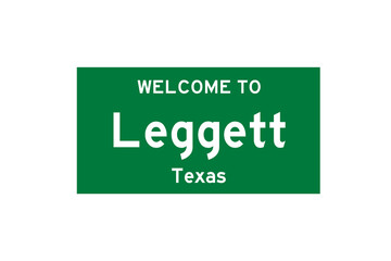 Leggett, Texas, USA. City limit sign on transparent background. 