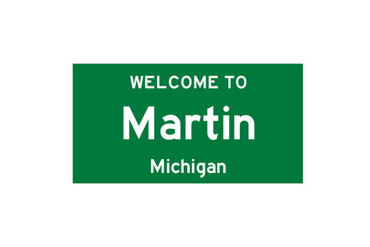 Martin, Michigan, USA. City limit sign on transparent background. 