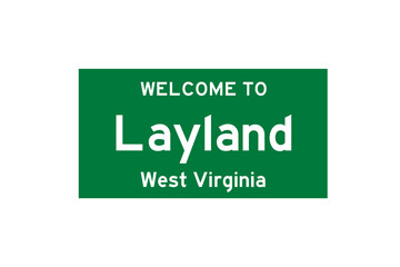 Layland, West Virginia, USA. City limit sign on transparent background. 