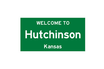 Hutchinson, Kansas, USA. City limit sign on transparent background. 
