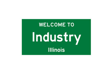 Industry, Illinois, USA. City limit sign on transparent background. 