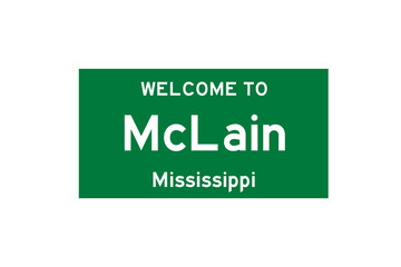 McLain, Mississippi, USA. City limit sign on transparent background. 