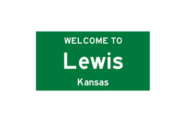 Lewis, Kansas, USA. City limit sign on transparent background. 