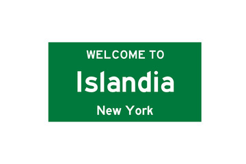 Islandia, New York, USA. City limit sign on transparent background. 