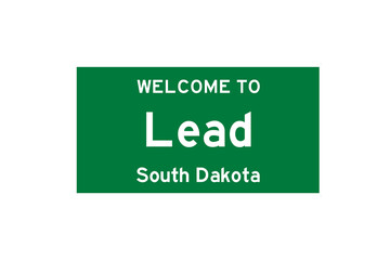Lead, South Dakota, USA. City limit sign on transparent background. 