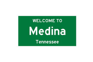 Medina, Tennessee, USA. City limit sign on transparent background. 