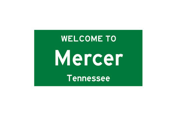 Mercer, Tennessee, USA. City limit sign on transparent background. 
